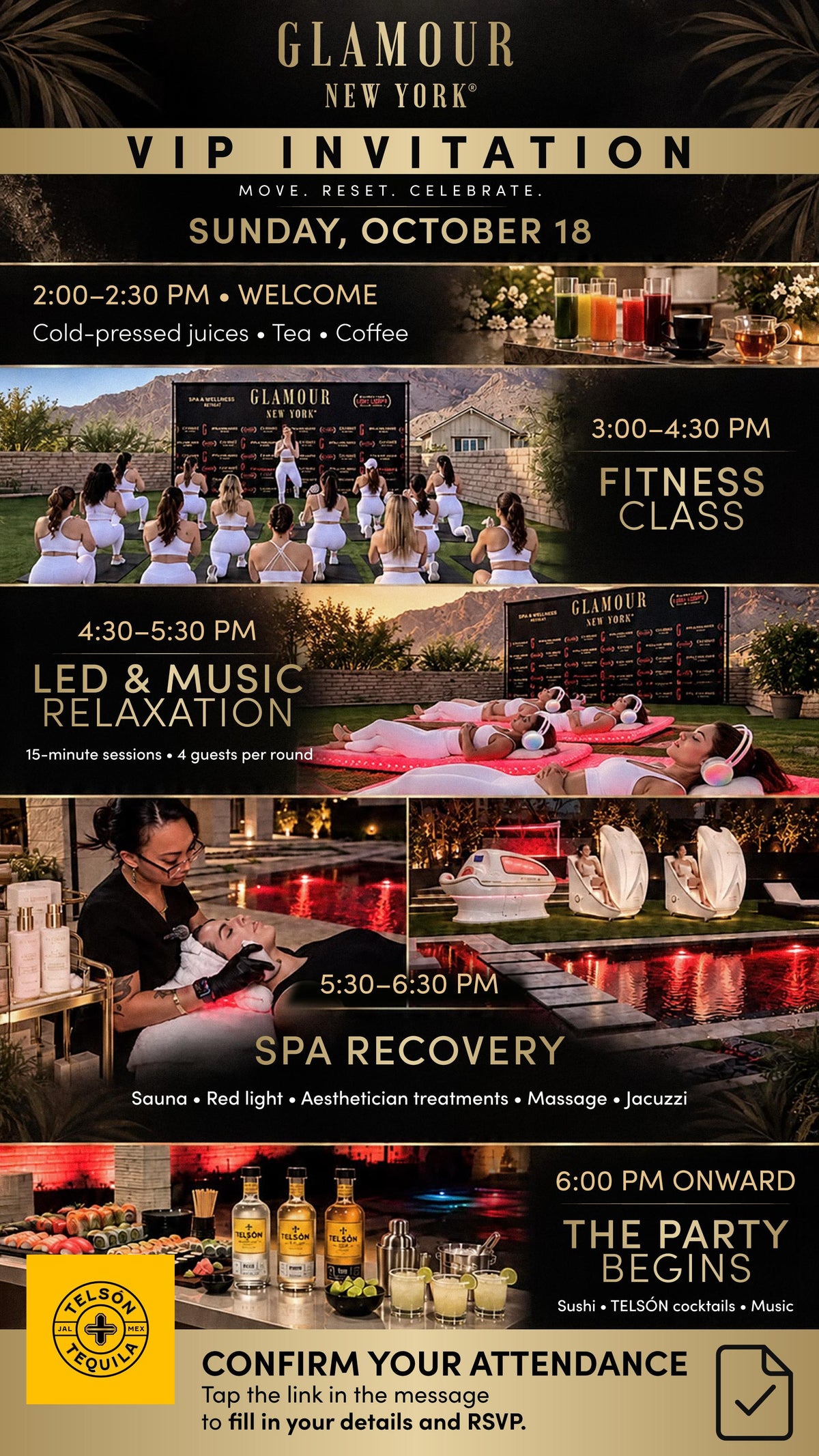 Glamour New York VIP invitation for Sunday, October 18 with the full event schedule